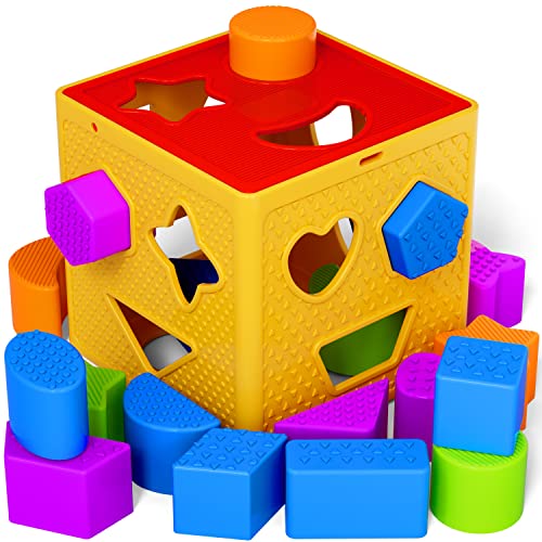 Image of ETI Toys, 19 Piece Unique Educational Sorting & Matching Toy for Toddlers. Colorful Sorter Cube Box & Shapes, 100 Percent Safe, Promotes Fun Learning, Creativity & Skills Development