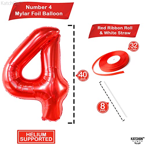 Image of KatchOn Red Number 4 Balloons 40 Inch, 4 Birthday Decorations