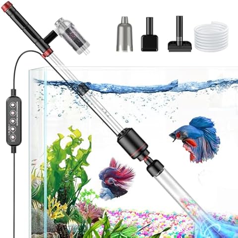 Suness Aquarium Vacuum Gravel Cleaner: 24W Electric Fish Tank Vacuum Gravel Cleaner with Strong Suction for Automatic Water Change, Wash Sand Remove Dirt Water Shower and Water Circulation, Timed Off Cover