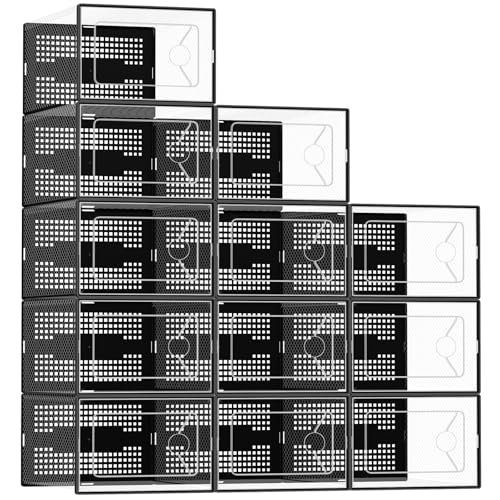 DUMOS Shoe Storage Boxes, 12-Pack Stackable Clear Shoe Containers with...