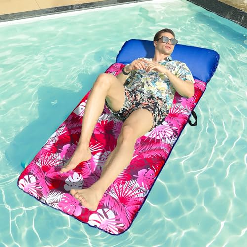 FindUWill Inflatable Pool Float for Adults - 72" XL, Oversized Fabric Covered Pool Floats Adult with Headrest, Ultra - Comfort Cooling Float Mat for Swiming Party, Lake, Beach (Pink) by FindUWill - Image 7