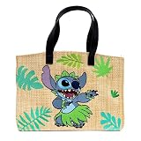 Disney Bag, Small Tote, Lilo and Stitch Embroidered Stitch, Raffia Straw