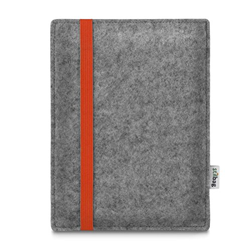 stilbag Funda Leon para Libro electrónico Kindle Oasis (generación 9), Fieltro Gris Claro y Cinta de Goma Naranja