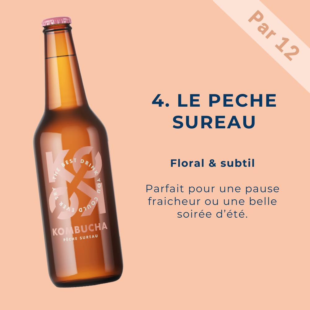 KOKO Kombucha - Saveur Pêche-Sureau (12 x 33 cl)