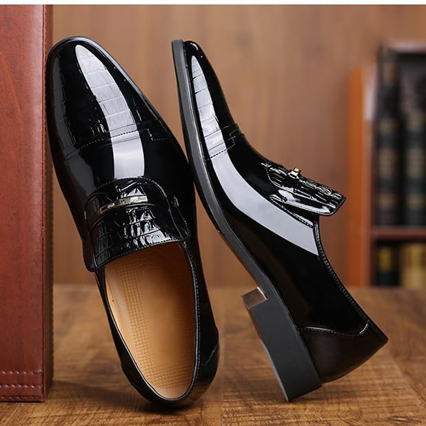 Oxford Dress Shoes for Men Invisible Height Waterproof Leather Slip-on Round Toe Slip Resistant Party4