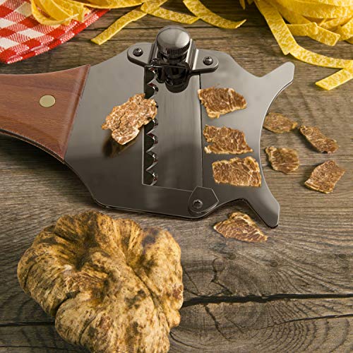 Foto von H HOMEWINS Profi Trüffelhobel Edelstahl Verstellbarer Gourmethobel mit Holzgriff für Käse, Schokolade und Trüffel - Spülmaschinengeeignet