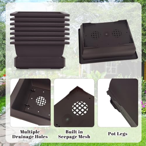 Cezoyx Set van 8 bonsai-trainingspotten met drainagebakken, 22,5 cm bonsaiplanten, kweekpotten, rechthoekige plantenpotten voor tuin, binnenplaats, kantoor, woonkamer, veranda, balkon, woondecoratie - Afbeelding 5