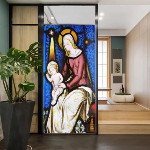 Church Style Stained Glass Window Film Decorative Privacy Non Adhesive Window Stickers for Home Office J7 40x100cm(15.7