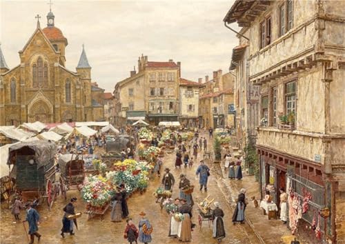 Pintura Mercato a Charlieu lienzo de 60x90cm para solucionar paredes vacías con arte clásico