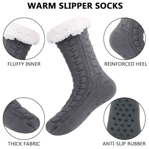 DRASEX Men‘s Fuzzy Slipper Socks Winter Cozy Fluffy Cabin Warm Soft Fleece Lining Thick Comfy Knit Non Slip Christmas Home Socks4