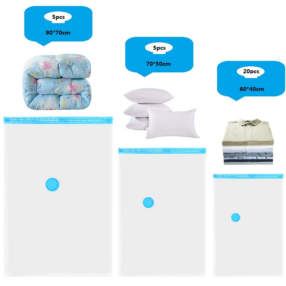 Vakuumbeutel für Kleidung und Bettdecken,Vakuumbeutel, Wiederverwendbare Vacuum Bags, für Kleidung Bettdecken Bettwäsche und mehr(60PC (40PC60*40 PC70*50 10PC90*70))