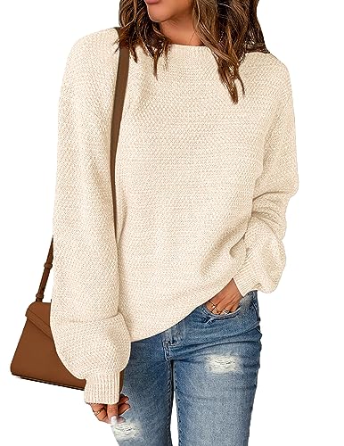 Image of Sucolan Oversized Sweaters for Women Heathered Long Sleeve Crew Neck Pullover Knit Sweater Casual Fall Tops 2024 Fashion