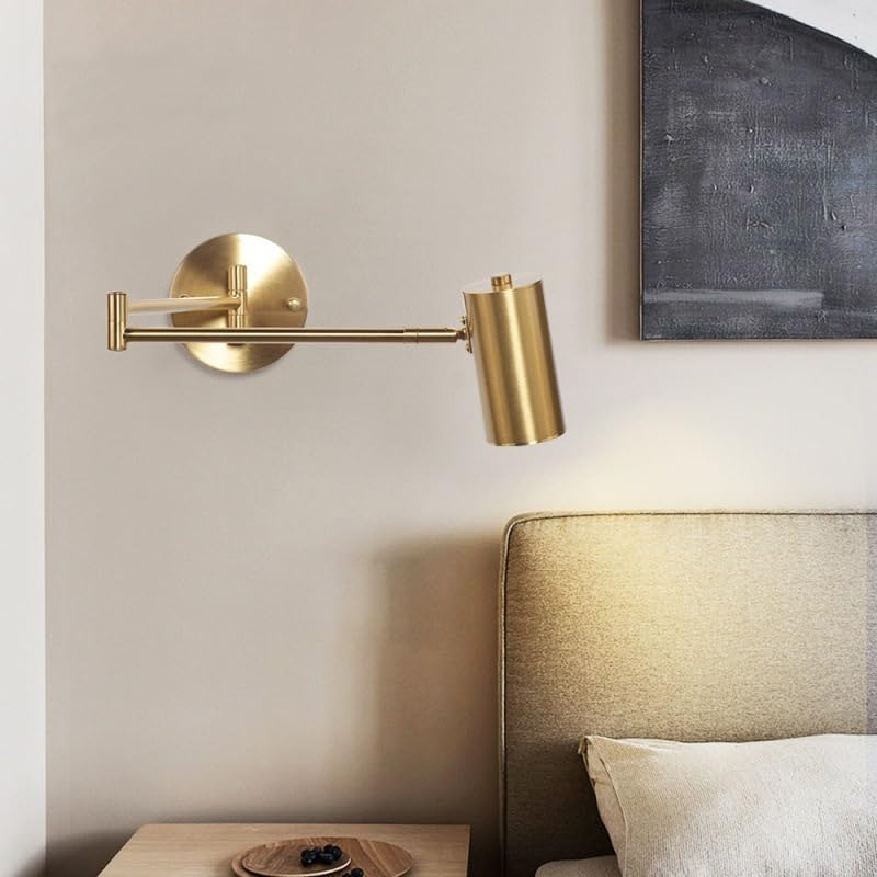 Image of Indoor Wall Light Adjustable Swing Arm 5W LED Metal Wall Lamp 3000K Warm White Retro Vintage Industrial Wall Sconce, for Living Room Bedroom Hallway Corridor Stairs Hall, Gold