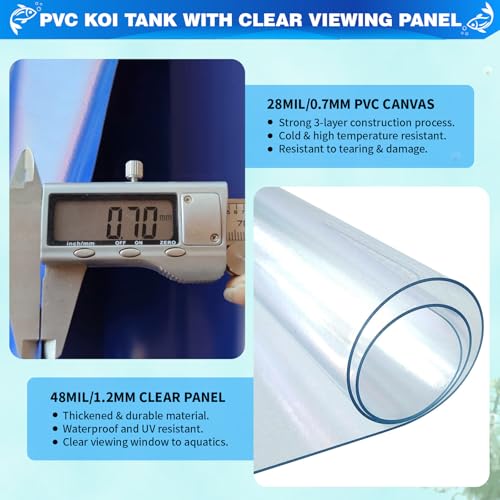 Image of PVC KOI Aquarium Tank, Temporary Fish Tank with Clear Viewing Panel, KOI /Goldfish Pond with 304SS Frame & Drain Valve(47.3 inch L*31.5 inch W*23.6 inch H, About 135Gal Water Capacity)