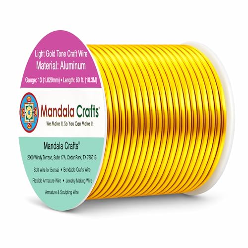 Image of Mandala Crafts 13 Gauge Light Gold Tone Anodized Aluminum Craft Wire 60 FT | Colored, Flexible, Bendable, for Bonsai, Armature, Sculpting, Wire Wrapping, Jewelry Making, Weather & Tarnish Resistant
