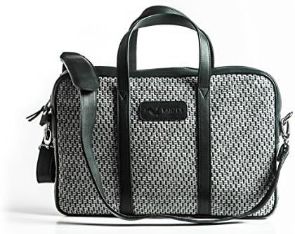 KANZEK 15.6" Blue & Gray Leather & Canvas Laptop Briefcase