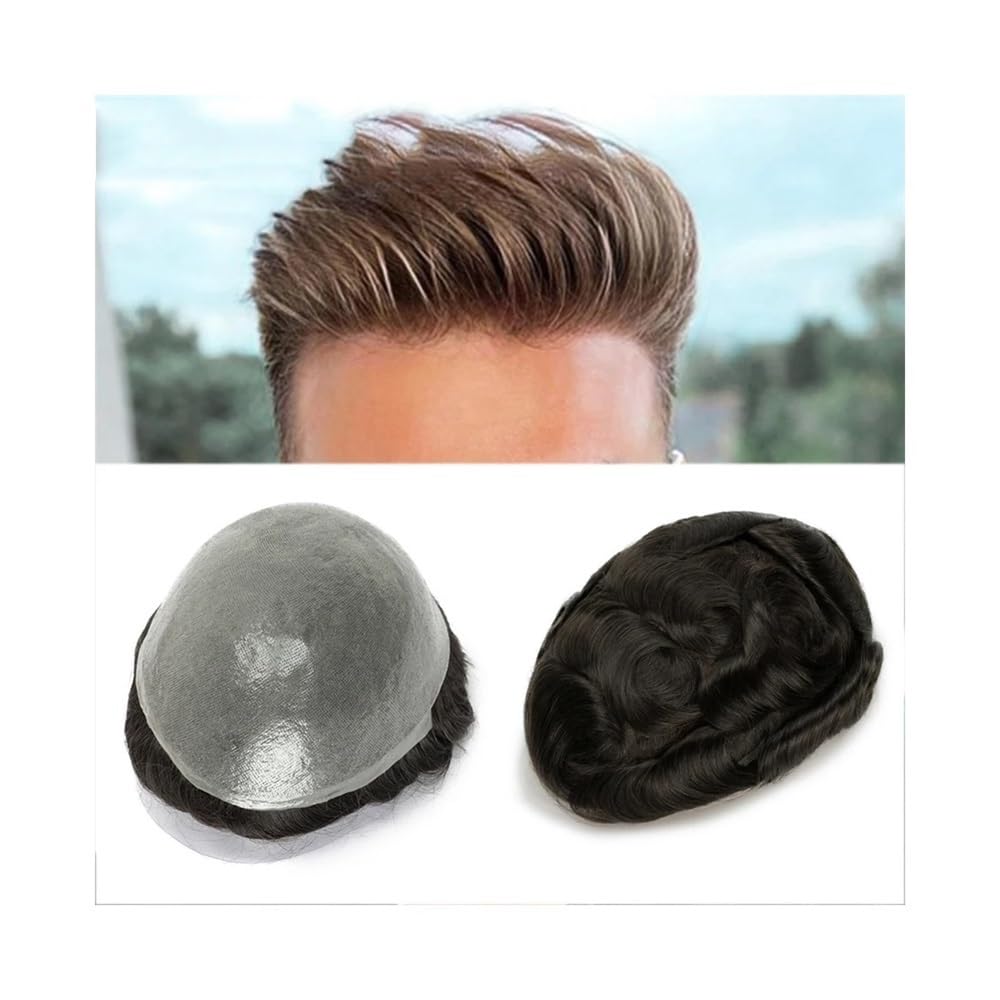 Parrucca Calva Toupee Uomo Capelli Umani Posticci V Loop Anteriore Naturale 0,06 mm Sistema di Sostituzione Sottile Capelli Umani Uomo Toupet Cappucci per Parrucche(Jet Black,8x10)