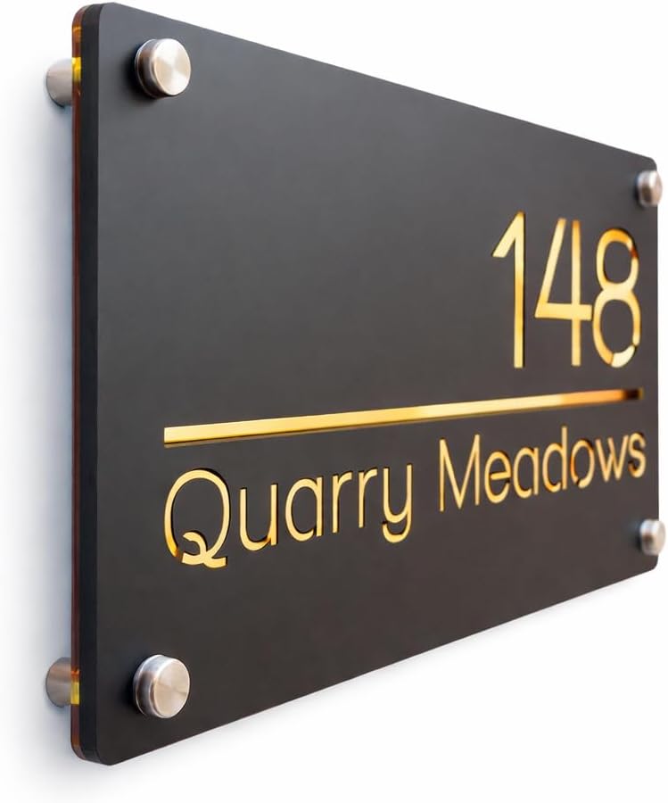 Acrylic Custom Modern House Numbers Sign Matte Black, Floating Acrylic Address Plaque