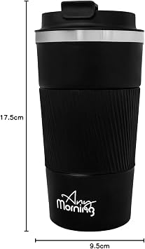 Any Morning 500 ml Paslanmaz Çelik Termos Mug, Kaymaz Silikon Halkalı, Sızdırmaz, Siyah BA21549