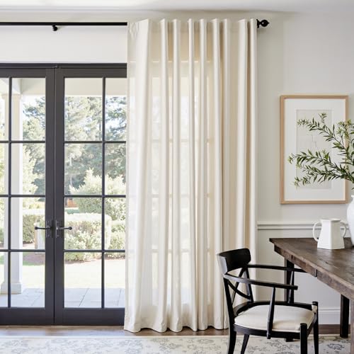 Image of jinchan Linen Curtains Light Filtering Back Tab 84x84 Inch 1 Panel Beige