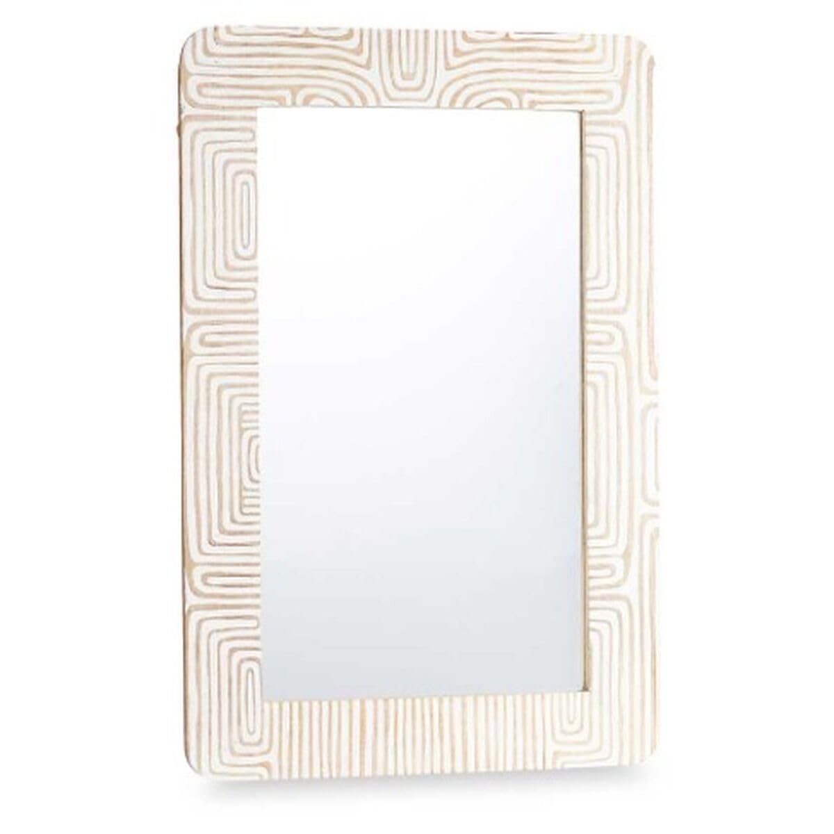 Gift Decor Espejo de Pared Blanco Marrón Madera de Mango Curva 90 x 60 x 2 cm