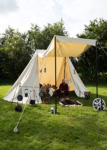 Battle-Merchant - Sächsisches Händler-Zelt für 3 Personen 4 x 6 m, 425 GSM Baumwolle, Naturfarben, Mittelalter Reenactment & LARP