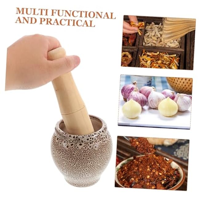 Stone Garlic Grinder Set Manual Garlic Mincer Pestle 100% Natural Stone Traditional Grinding Bowl for Kitchen and Household Use for Seasoning and Spice Preparation