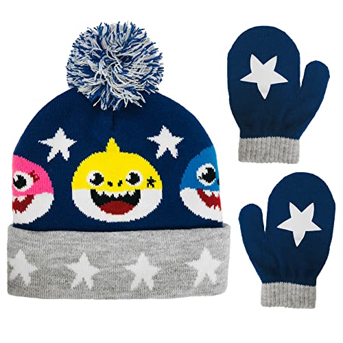 Nickelodeon Baby Shark Toddler Winter Hat & Mitten Set – Soft Knit Styles with Pompoms & Character Details – Ages 2–4