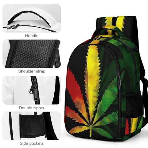 Unisex Backpack with Side Pockets, Women Men Durable Spacious Backpack, Rasta Flag Trippy Weed Leaf Comfy Shoulder Bag for Travel, Daily Commuting4