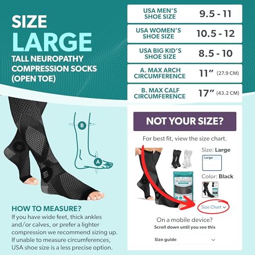 Image of BraceAbility Compression Socks for Circulation - (2 Pairs) 20-30 mmHg Knee High Neuropathy Open Toe Stockings Best for Varicose Veins, POTS, Restless Leg, Toeless Support for Men or Women (L - Black)