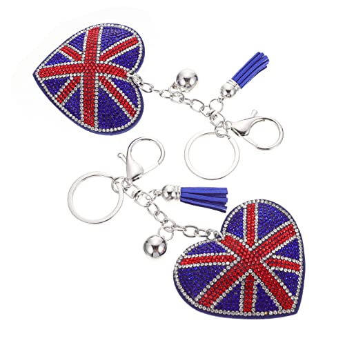 Operitacx Llaveros De Londres Rinestono Union Jack Keychain 2Pcs Heart Forma Flagación Británica de Llave Brillante Unido Cadena de Llave de Charmón Elizabeth Platinum Jubilee 2022 Londres Llaveros