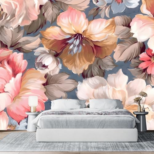 UBEOS-Vintage Floral Wall Mural Hand-Painted Colorful Peony Flowers Wallpaper for