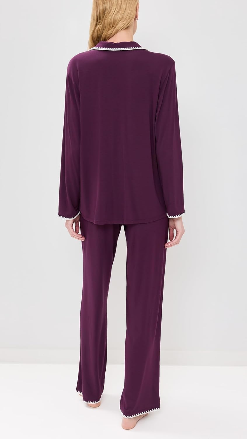 Eberjey Womens, Frida Long Pj Set, Plum/Ivory, Small - Image 3