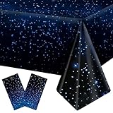 2 Pack Space Tablecloth, Plastic Galaxy Table Cloth All Printed Starry Sky, Waterproof Oil Proof...