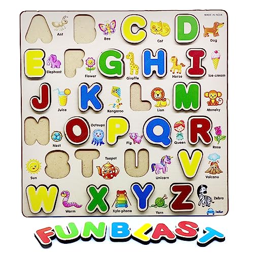 FunBlast Wooden Capital Alphabet Puzzles with Pictures for Children - Montessori Educational...