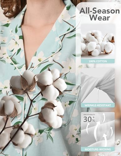 Image of NAP BOUND 100% Cotton Women's Pajama Sets Short Sleeve Button Down Soft Pjs 2 Piece Lounge Set with Pocket Nightwear XS-XXL