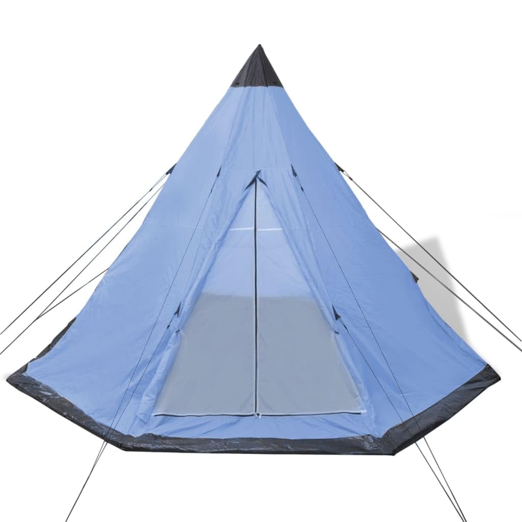 Tienda de campaña tipo azul para 4 personas, tienda de campaña de 4 plazas con marco de hierro, doble techo y suelo de polietileno, 2 ventanas con mosquitera, 365 x 365 x 250 cm, funda incluida