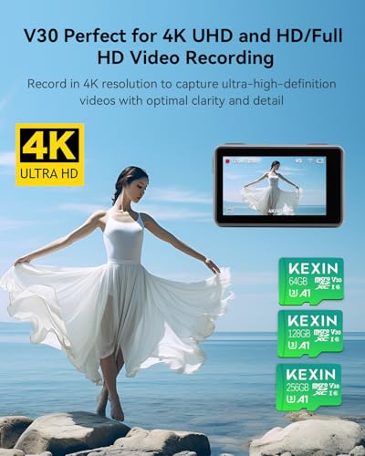 KEXIN 128GB Micro SD Card 3 Pack with Adapter - Up to 90MB/s 4K, V30, A1, C10, 4K UHD High Speed microSDXC UHS-I Memory Card Compatible with Action Camera Drone Game Smartphone Tablet 128G 3Pack