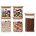 EZOWare Zestaw kwadratowych przezroczystych szklanych słoików, szczelny kanister do przechowywania żywności, zestaw pojemników na cukierki, ciasteczka, ryż, cukier, mąkę, makaron, orzechy (5 szt., 700 ml / 1000 ml / 1300 ml)