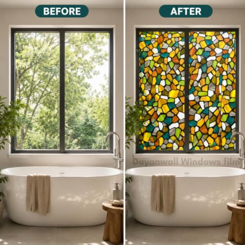 Image of Self Adhesive Window Privacy Film for Glass Windows & Doors | UV Blocking, Heat & Glare Reduction | Decorative Frosted Glass Film Easy to Apply (Multicolor, 12X150 Inch)