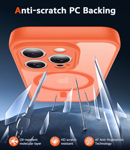 Image of FNTCASE for iPhone 15 Pro-Max Case: Matte Magnetic Phone Cases with Screen Protector Compatible with Magsafe Slim Anti Yellowing Rugged Shockproof Protective Translucent Cell Cover (C-Orange)
