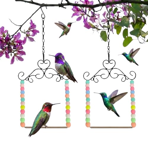 NESTURROW Hummingbird Swing & Perch for Outdoor Rust-Resistant Metal Bird Perch with Colorful Beads Easy Hanging Garden Accent Near Feeder Bird Bath & Hummingbird House (2 PCS)