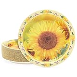 48 Pack Yellow Sunflower Paper Plates 7 inch, Birthday, Baby Shower Party Decorations