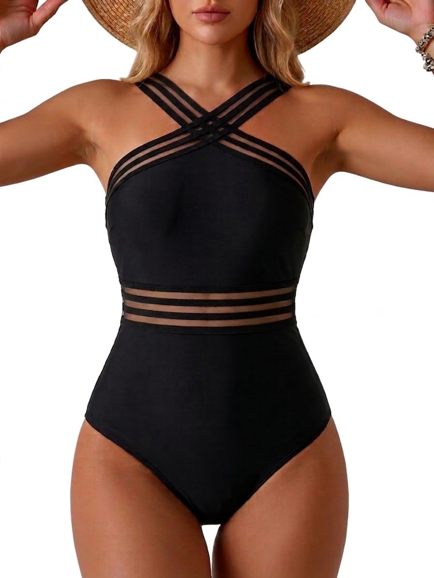 Tempt Me Women Crisscross One Piece Swimsuit Tummy Control Bathing Suit Front Crossover Swimwear