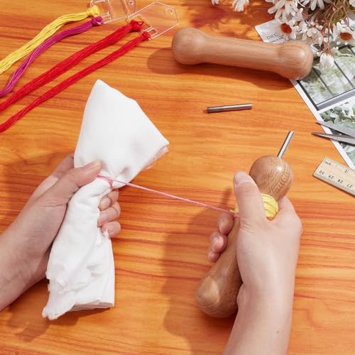 Herramientas para teñir con nudos y kit de bobinado textil con madera 4