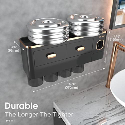 Ihave Toothbrush Holders For Bathrooms - Upgrade Wall Mounted Toothbrush Holder With Toothpaste Dispenser - 4 Cups, Large Capacity Tray, 2 Cosmetic Drawer - Bathroom Organizer & Bathroom Storage #TOP4