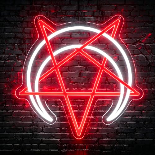 Image of Moon Neon Sign for Wall Decor Light Up Sign Pentagram Led Signs for Room Party Home Wall Decor USB Powered