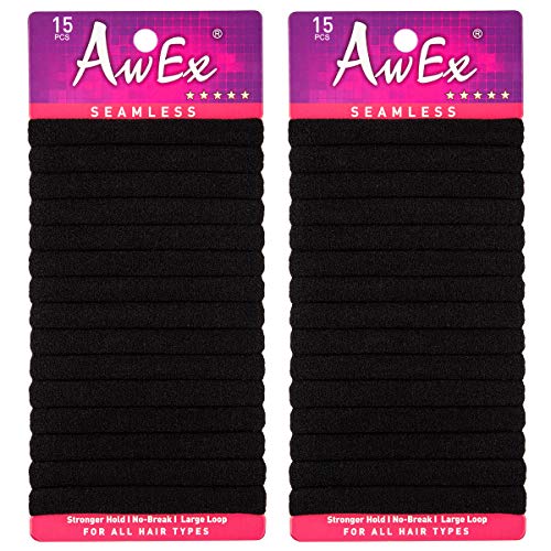 AwEx Large Hair Ties,30 PCS,Black,Seamless, Medium Thickness and Large Loop,Wrist Wearable Hairbands,No Metal Hair Scrunchies,No Pull Ponytail Holder