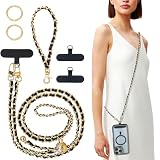 Vxhinqy Universal Crossbody Phone Strap,Metal Cell Phone Chain Leather Anti-Theft Crossbody Lanyard for all smartphone with 1*Wrist Strap，2*Tether Tab,2*Key Ring