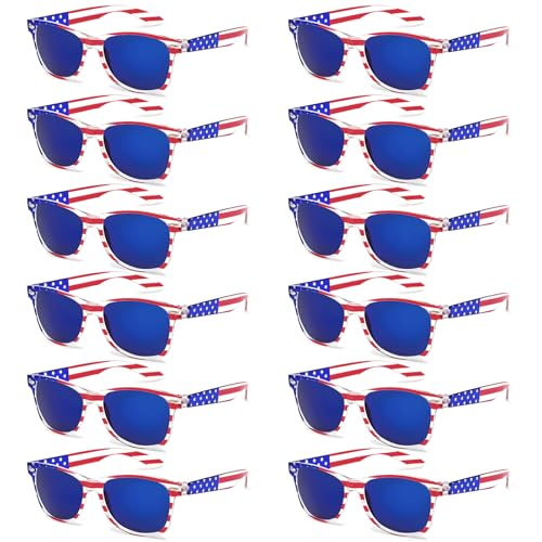 Image of 12 Pack American Flag Sunglasses Bulk for Adult Classic Patriot 4th of July Glasses UV400 Protection